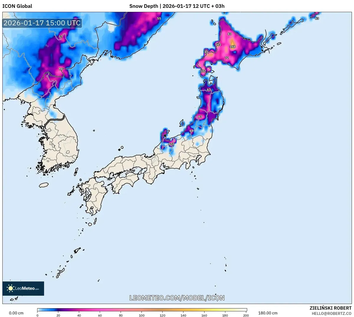 2026年1月18日 北日本の積雪深