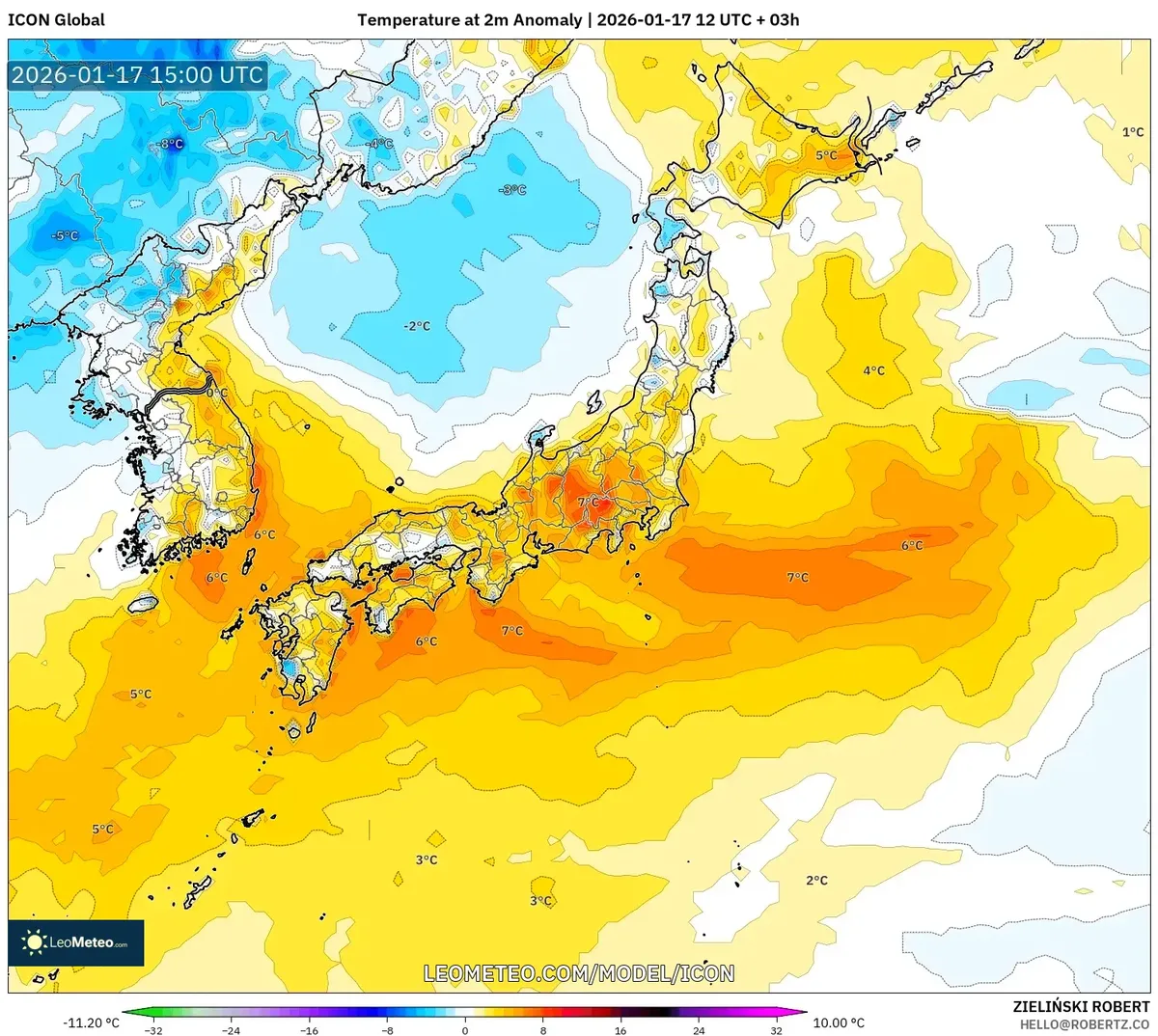 2026年1月18日 850hPa気温偏差