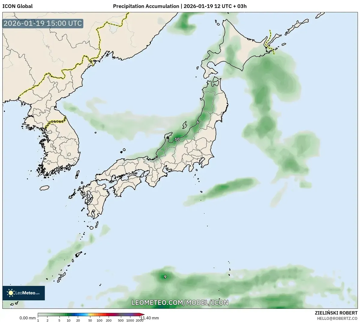 西日本における1月20日までの降水量の蓄積