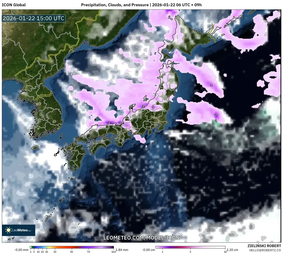 中央日本に晴天 2026年1月23日