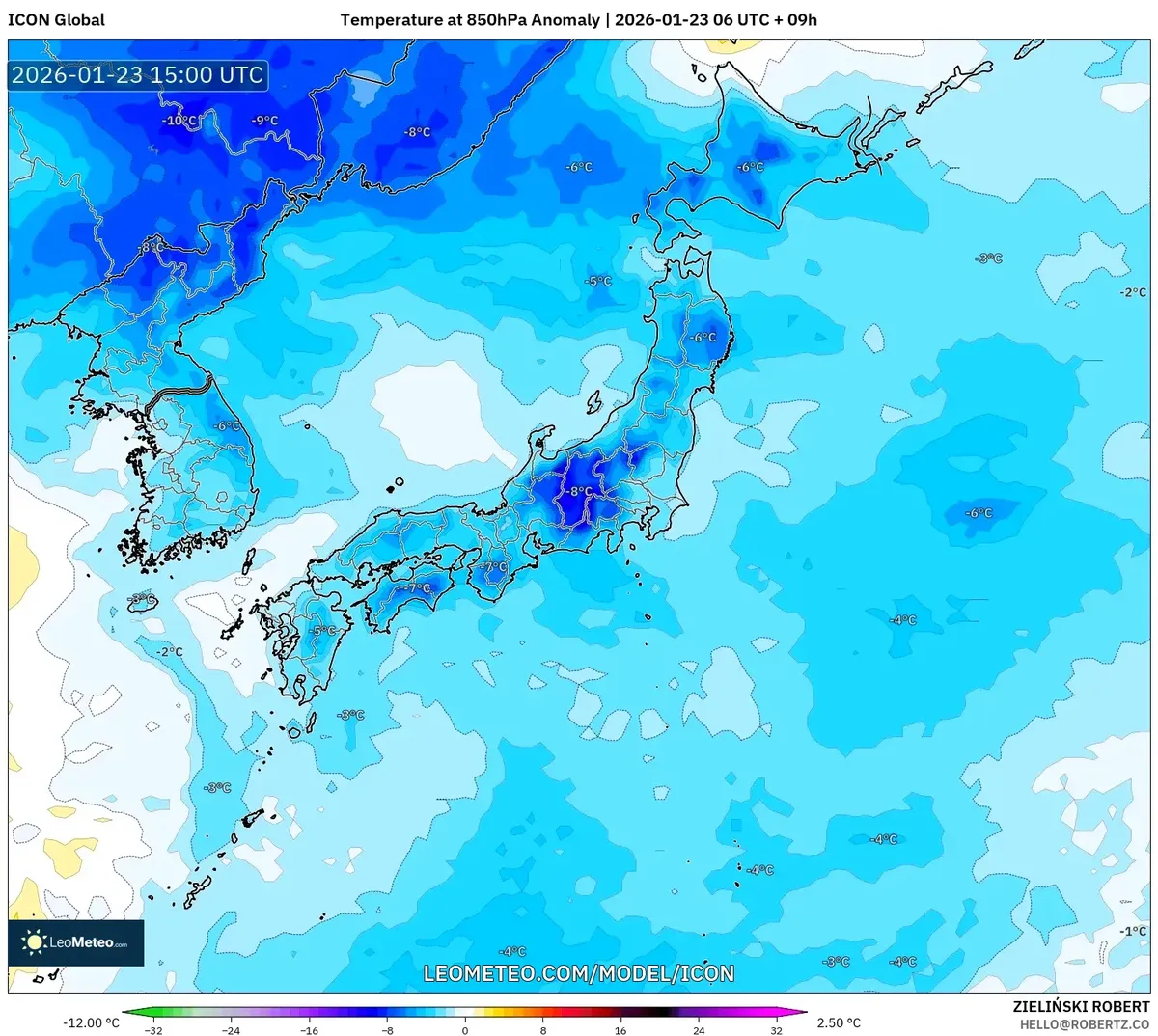 2026年1月24日 日本各地の低温偏差