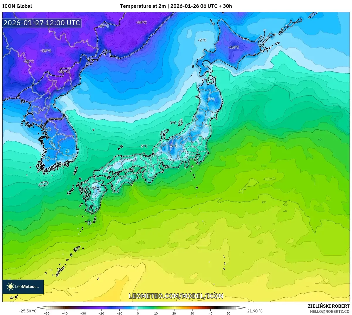 2026年1月27日の北日本の低い気温