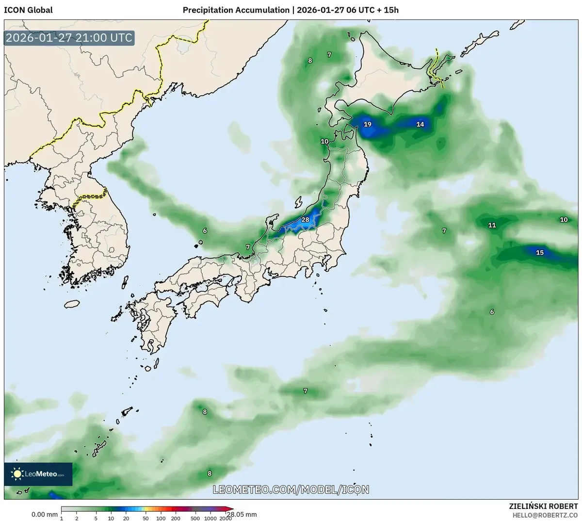 2026年1月28日の九州の降水量