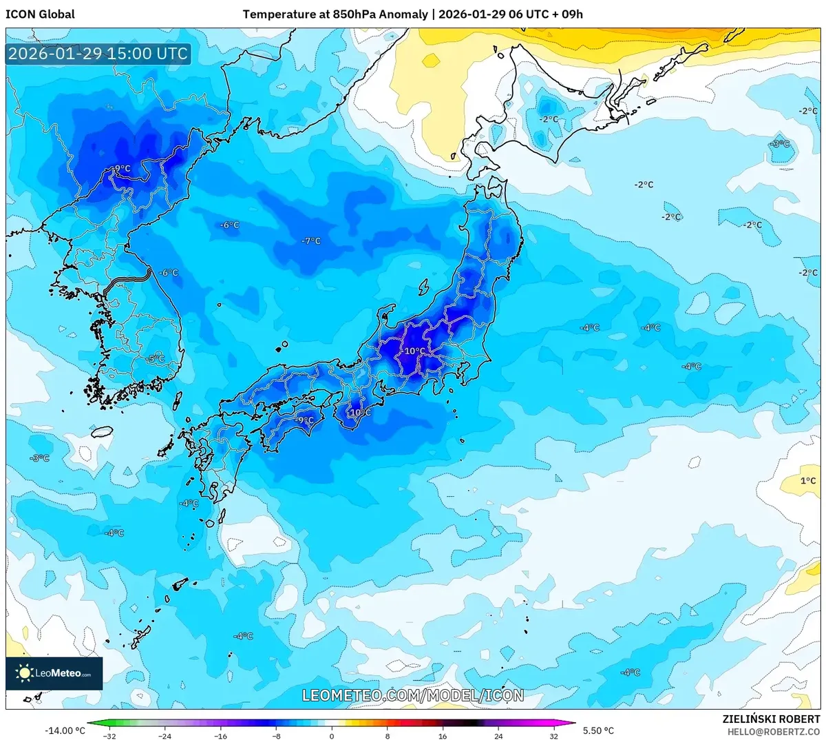 1月30日、北日本で寒冷化