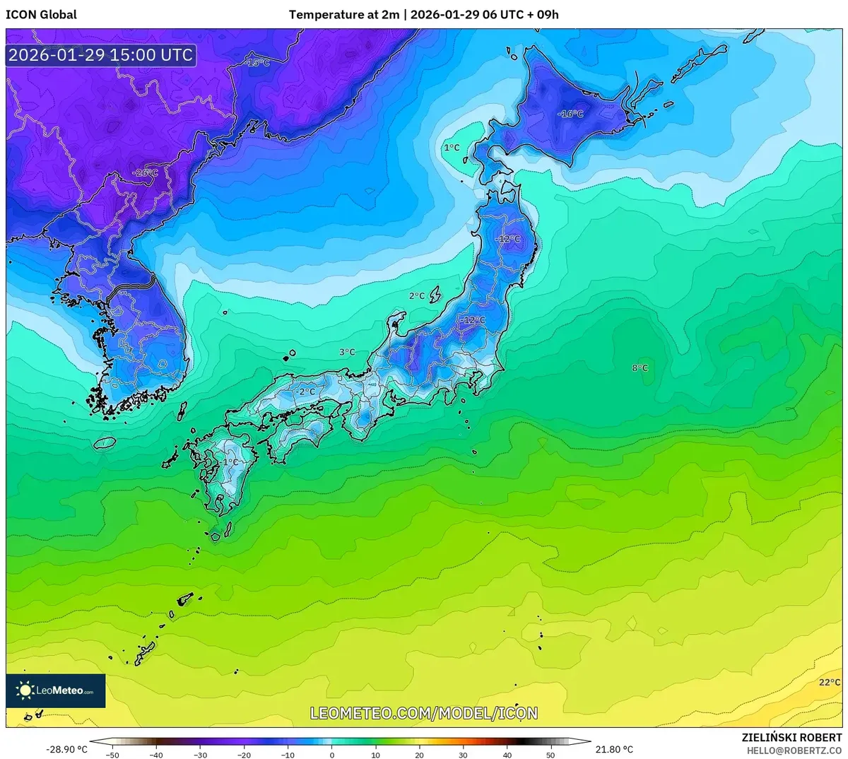 1月30日、全日本で気温が下がる