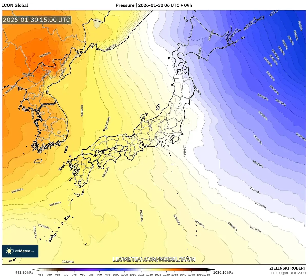 2026年1月31日 日本海上の高気圧配置