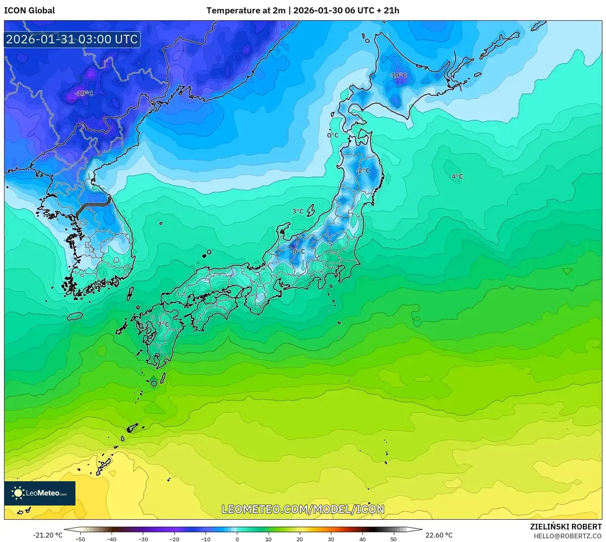 2026年1月31日の東京の気温平年差