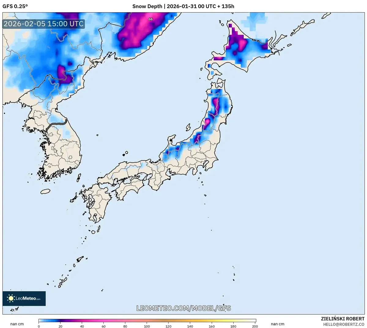 2月6日の北海道における積雪量