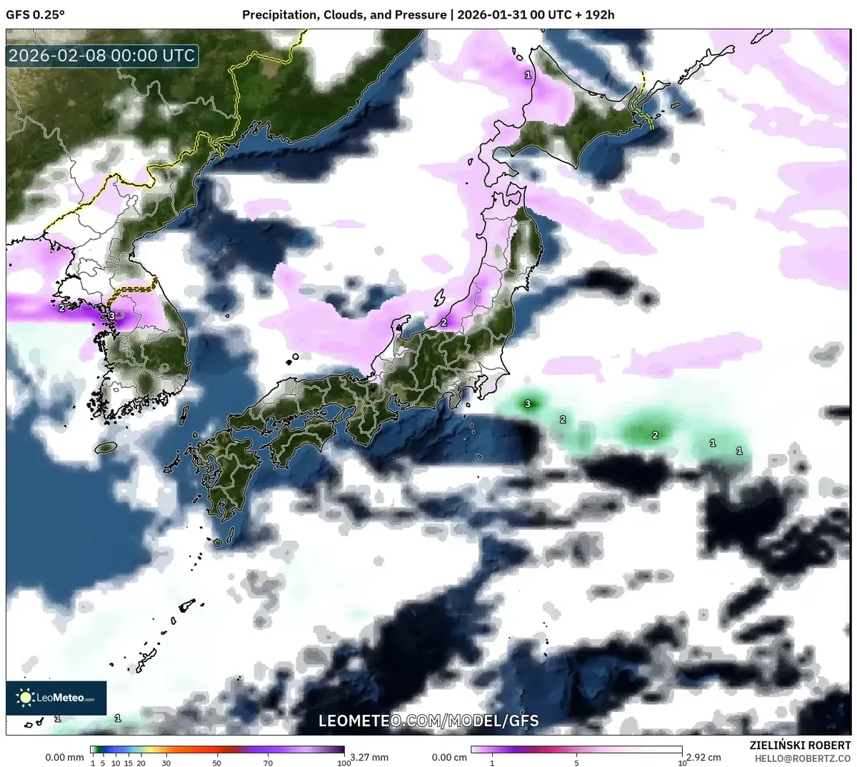 ２月８日の降水と雲