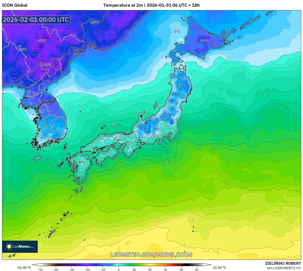 2月1日の日本の朝の気温