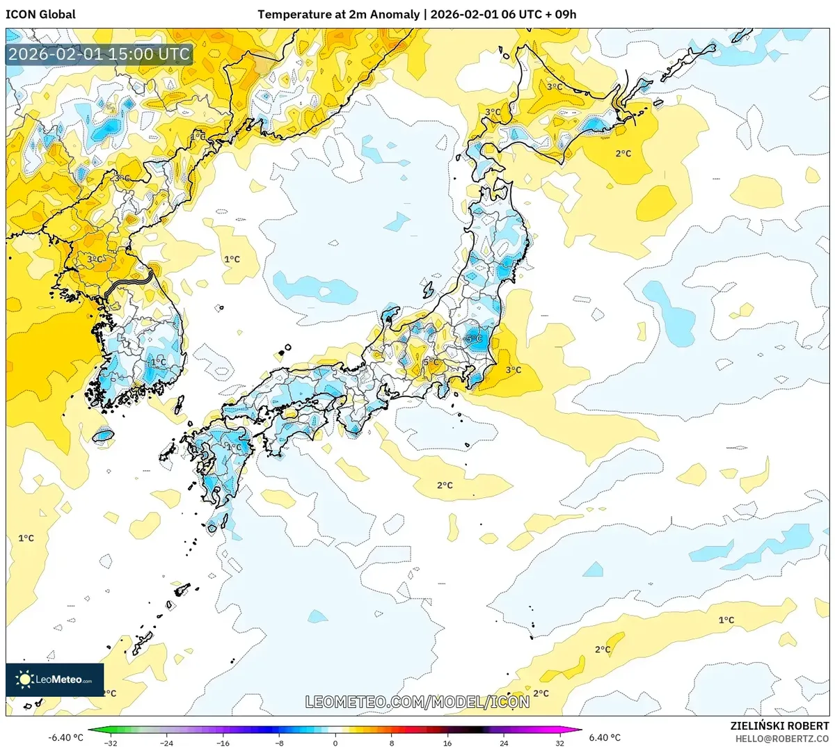 2026年2月2日の東京の気温平年差