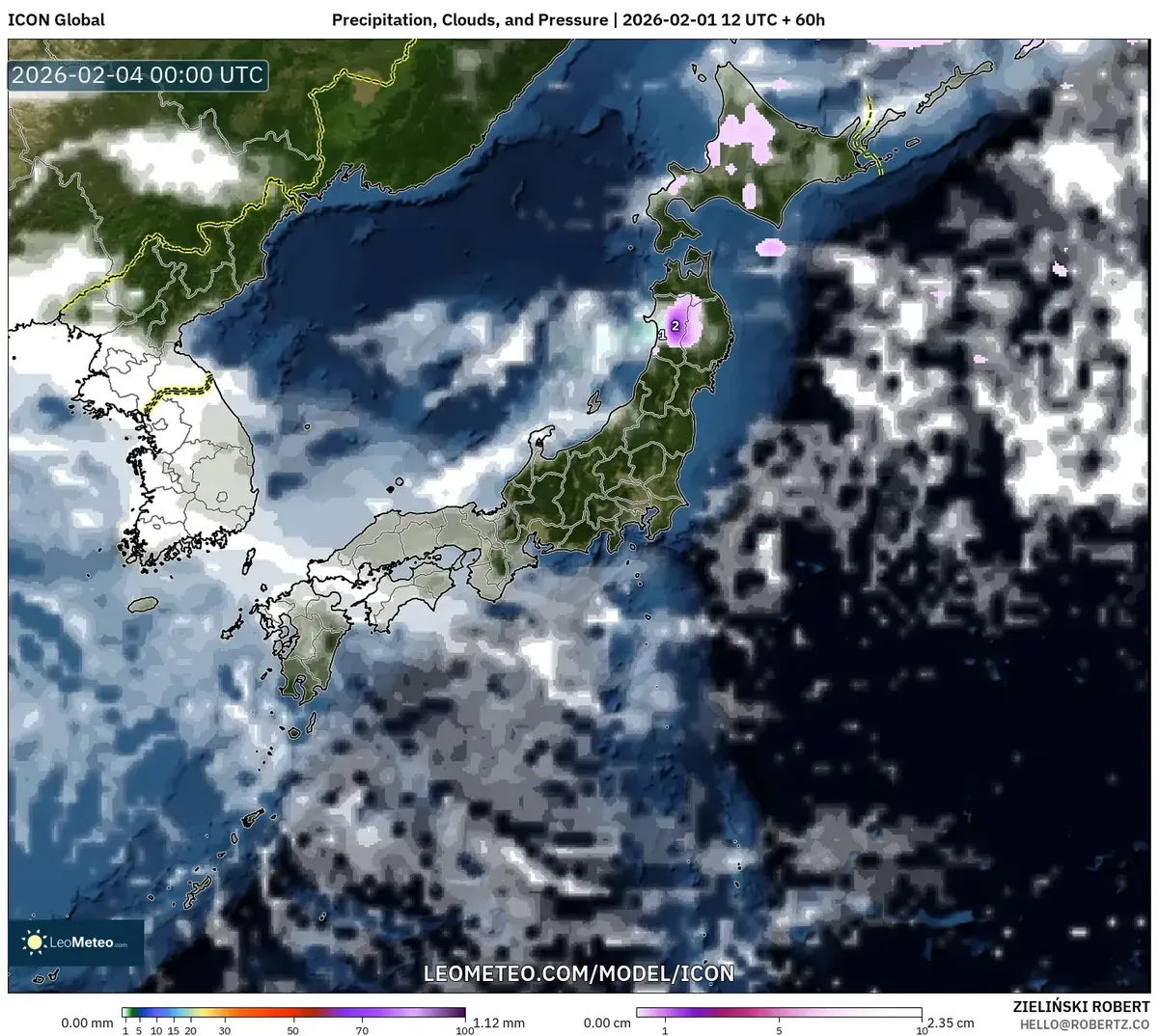 2026年2月4日 雲量・降水分布（ICON）