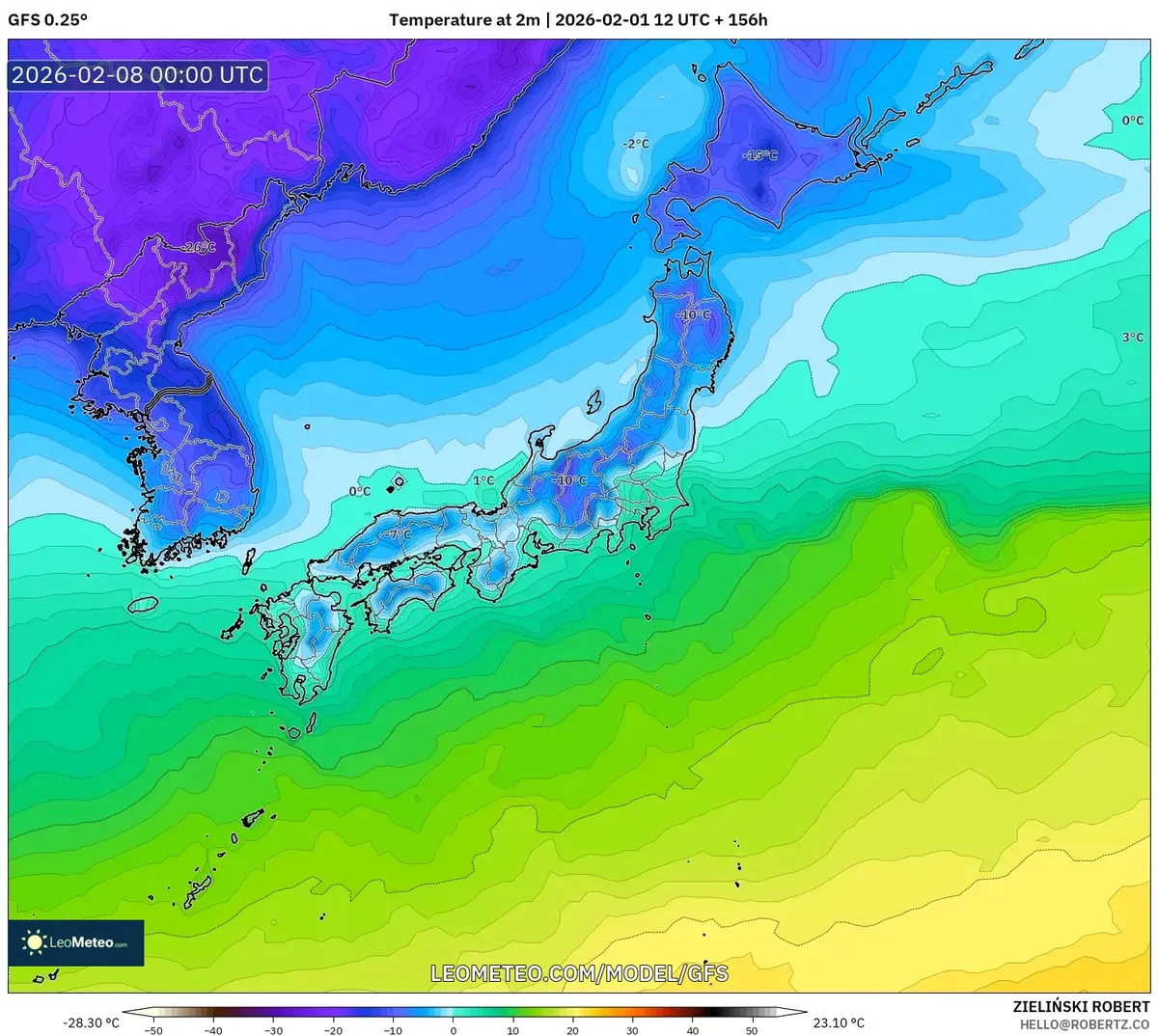 2026年2月8日 朝の冷え込み（GFS）
