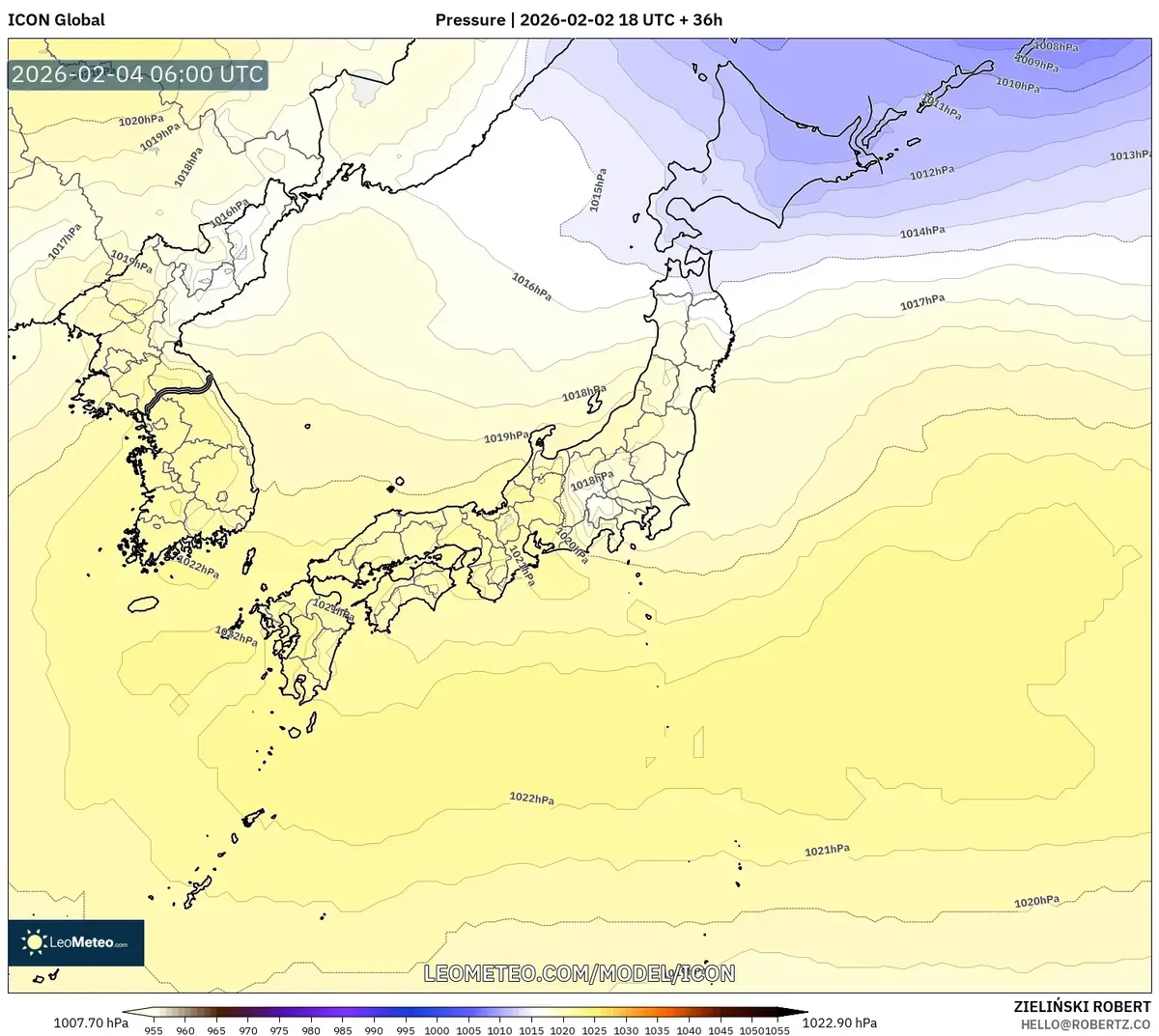 2026年2月4日 日本付近を覆う安定した高気圧