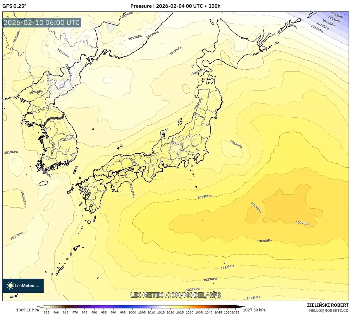 2026年2月10日 日本付近を覆う高気圧