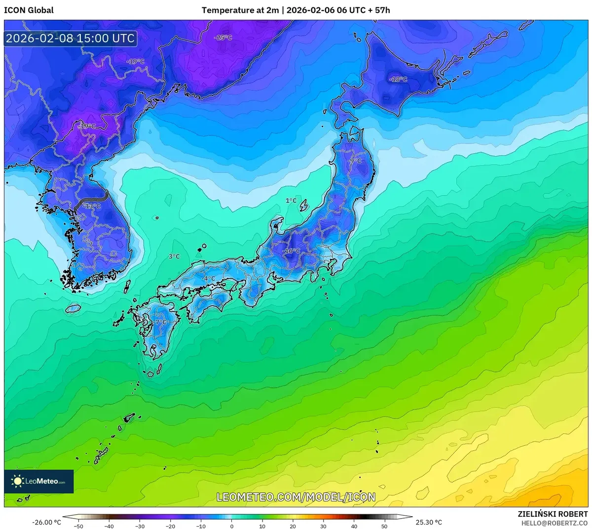 2026年2月9日 東京は冷え込み強く冬晴れ（ICON）