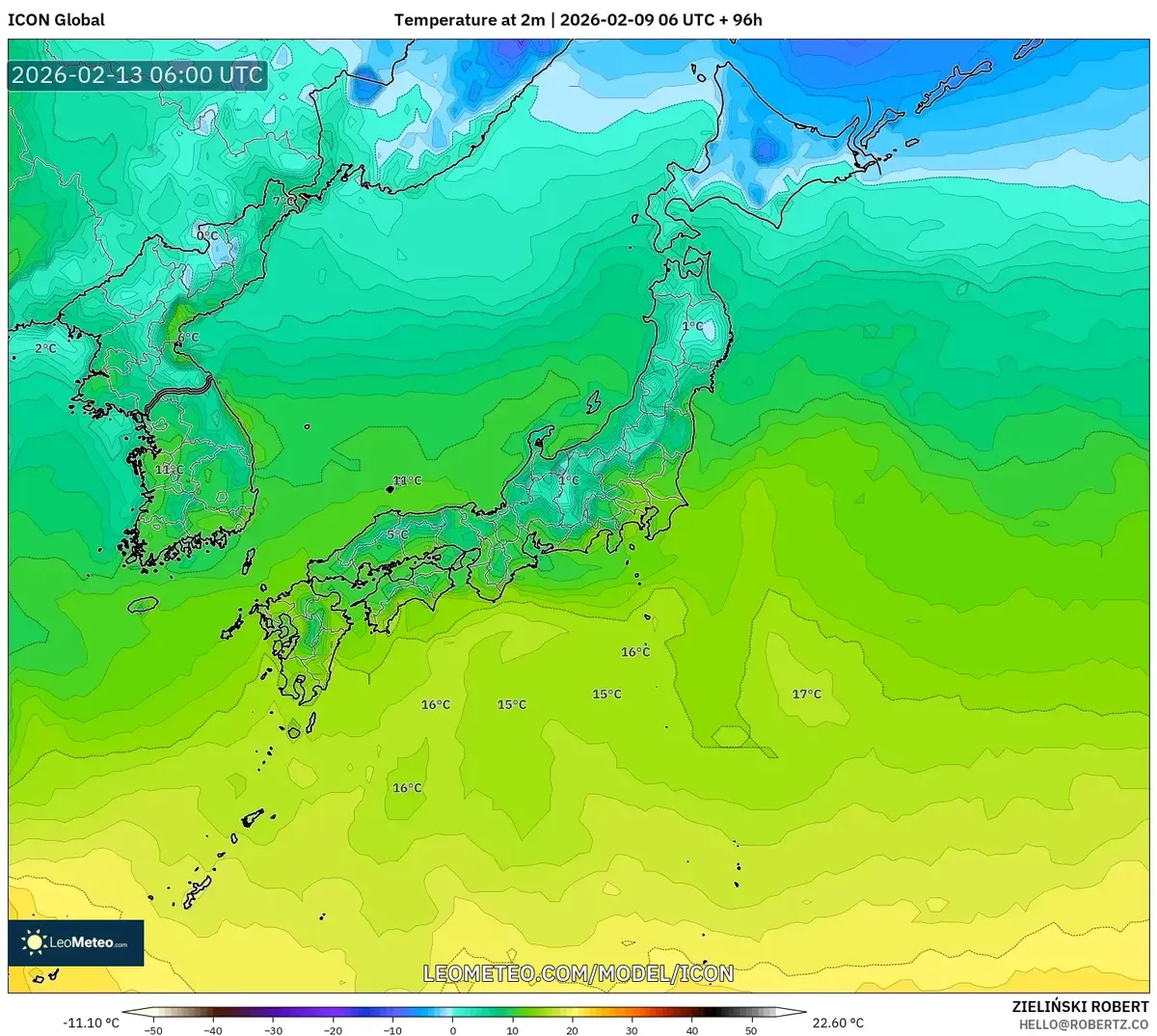2月13日の中部日本の午後の穏やかな高温