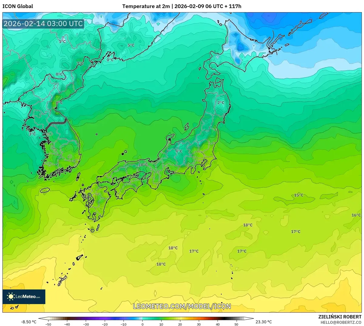 日本全土で穏やかな真昼の気温 2月14日