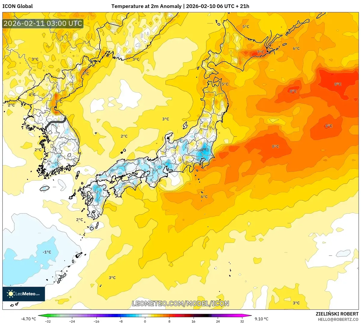 2026年2月11日 気温平年差（ICON）