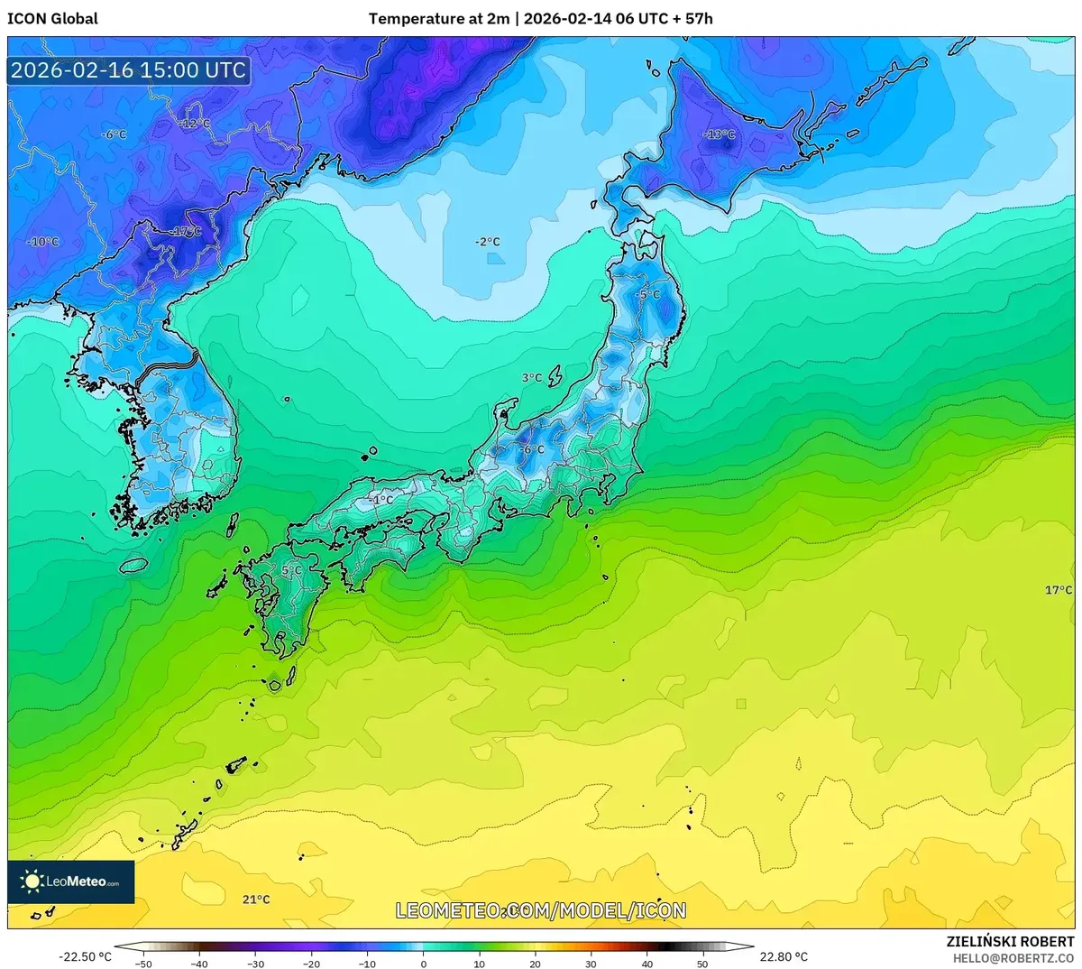 2026年2月17日 朝の日本各地の穏やかな気温