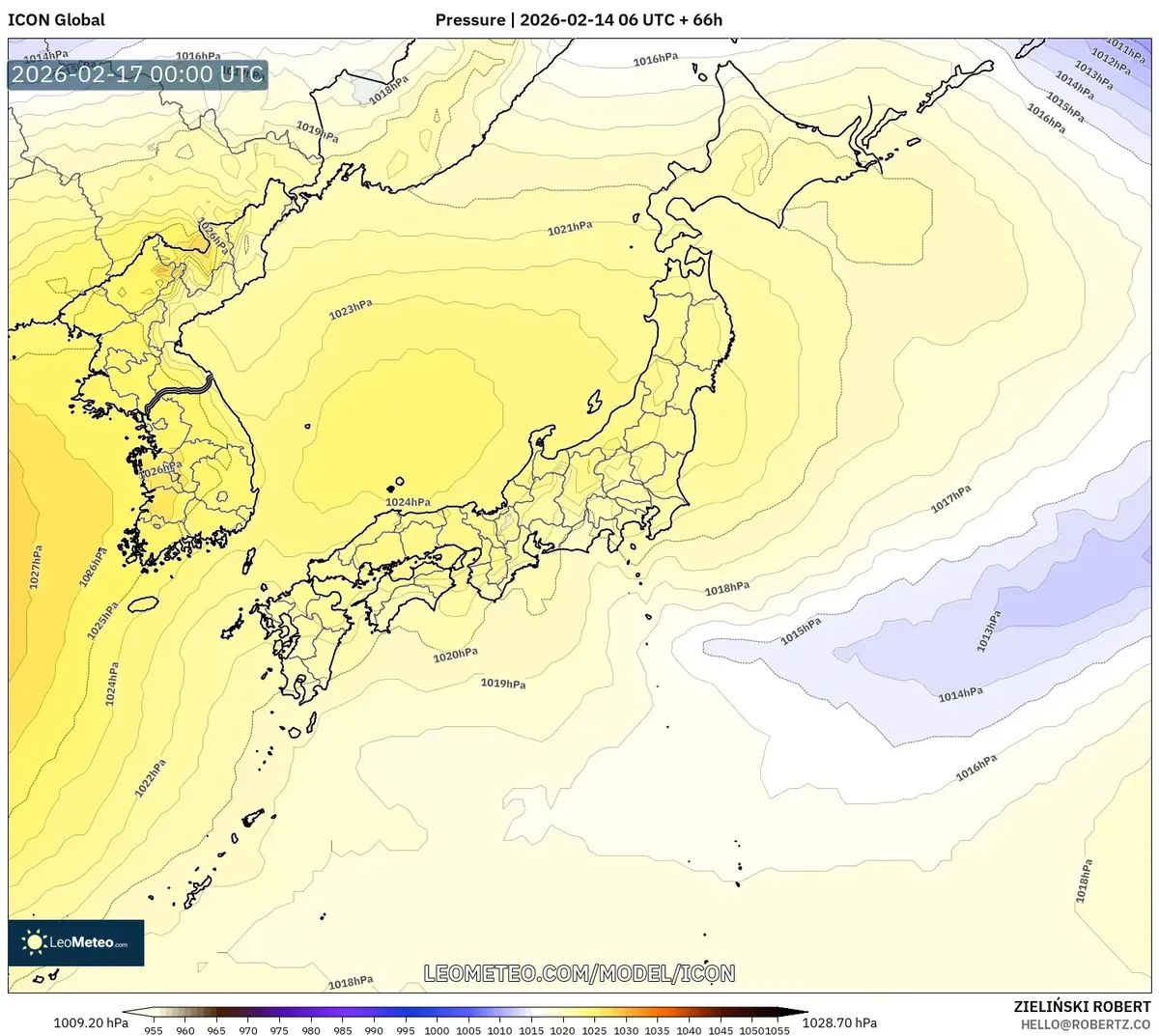 2026年2月17日 日本付近を覆う安定した高気圧