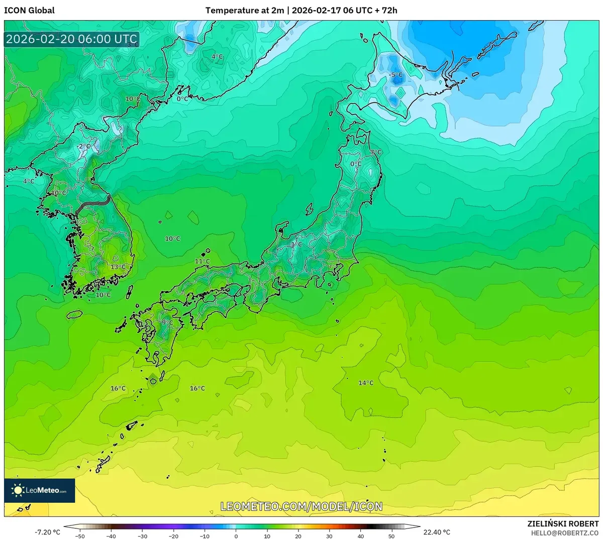 2026年2月20日 南日本の午後は暖かさがピークに（ICON）