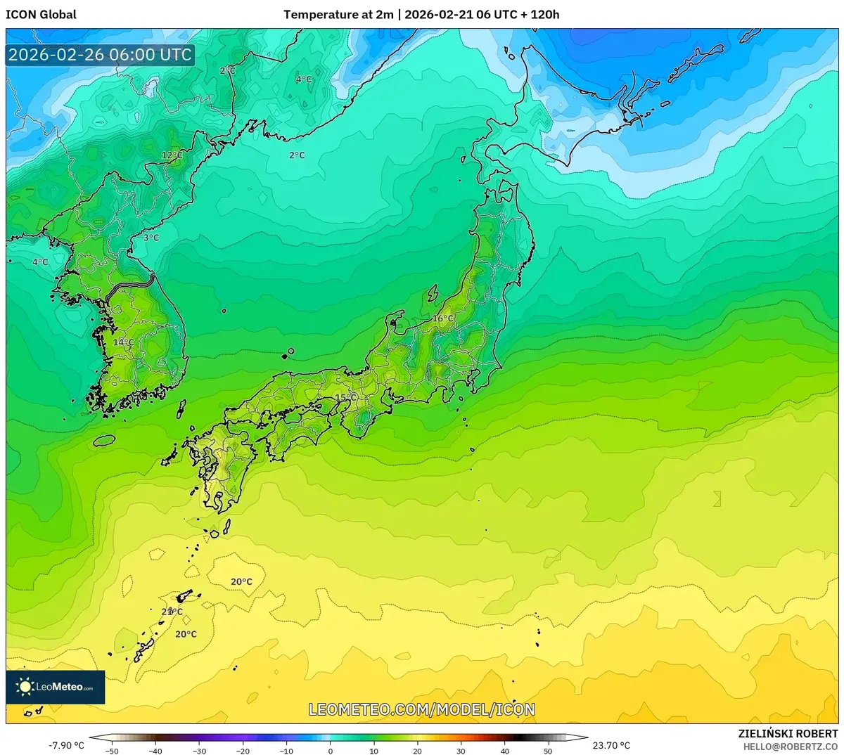 2026年2月26日 南日本の高めの最高気温（ICON）