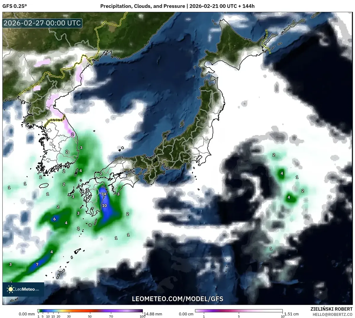 2026年2月27日 南日本で雲が増える朝（GFS）