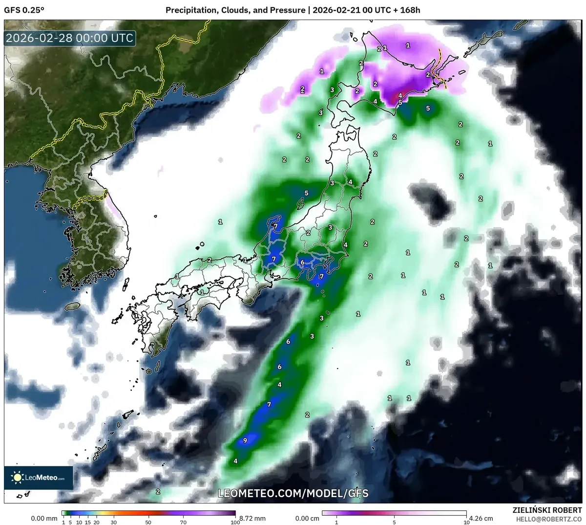 2026年2月28日 朝の中部の強い雨（GFS）