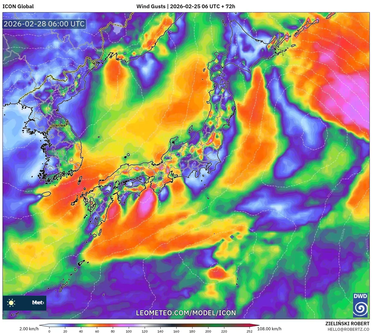 2026年2月28日 午後は各地で風がピークに（ICON）