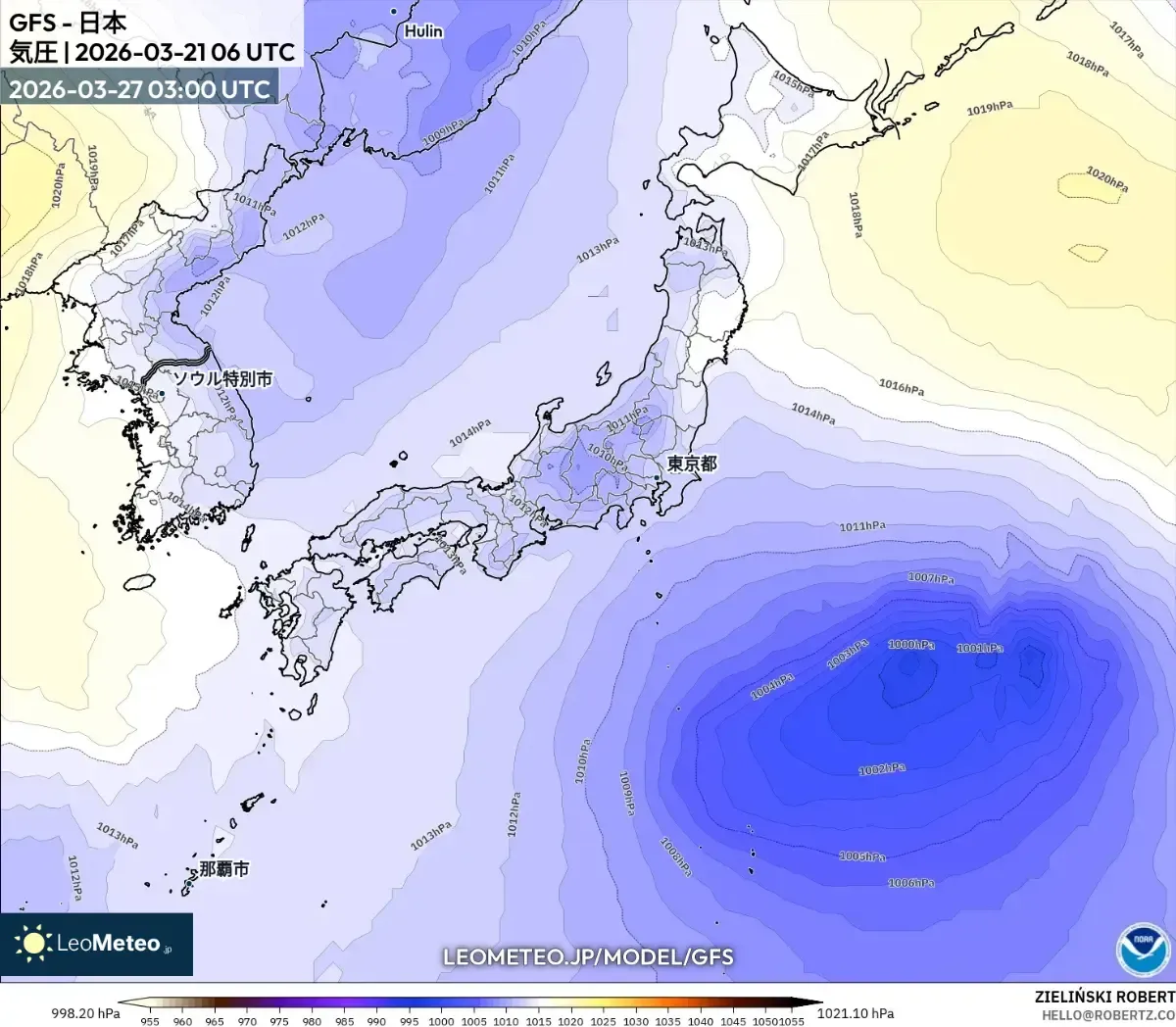 2026年3月27日 正午の日本付近を覆う安定した高気圧