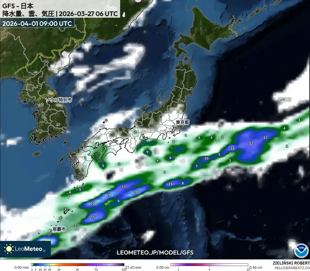 2026年4月1日 沖縄で大雨の予想（ICON）