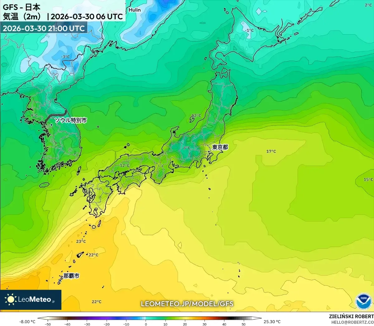 2026年4月5日 東京の暖かな午後の最高気温（ICON）