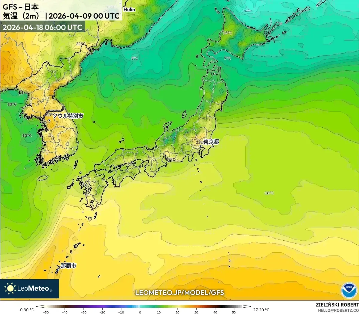 2026年4月18日 午後の中部日本で気温がピークに（ICON）