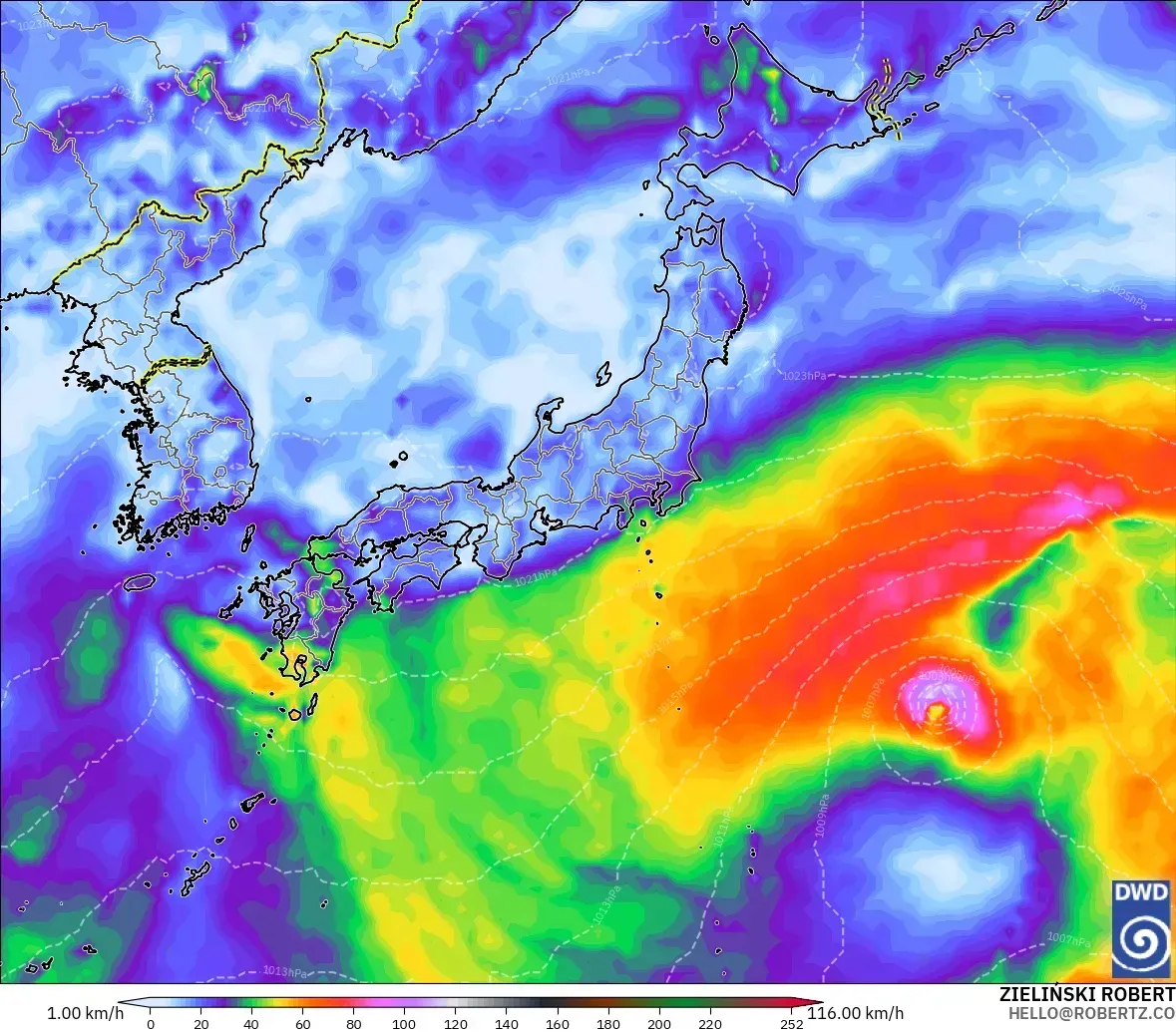 日本全土で最大瞬間風速30メートル、2026年10月10日（土）。ICONモデル