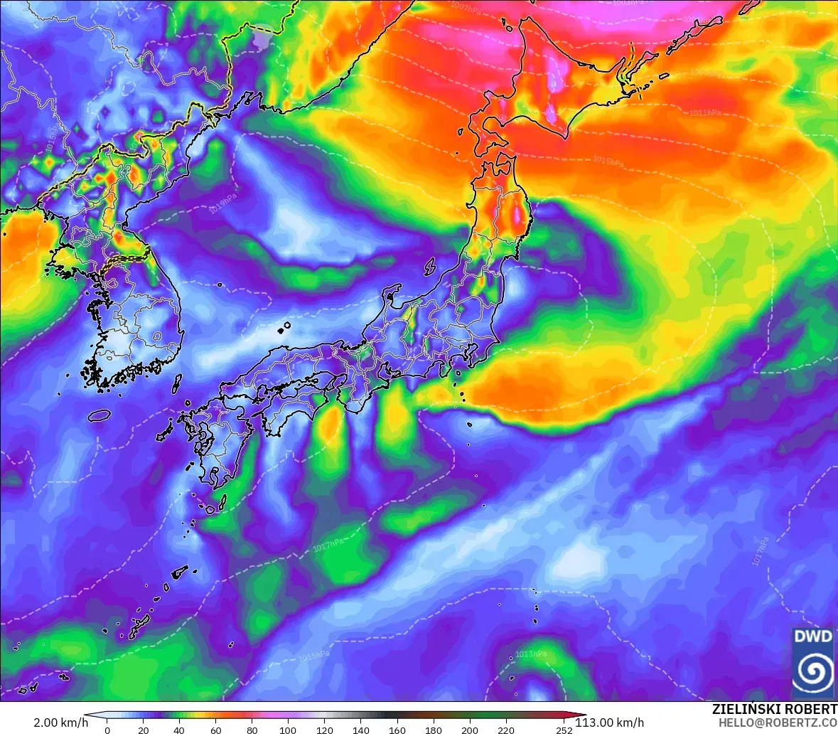 最大瞬間風速25メートルが全国を覆う、2026年10月15日（木）。ICONモデル