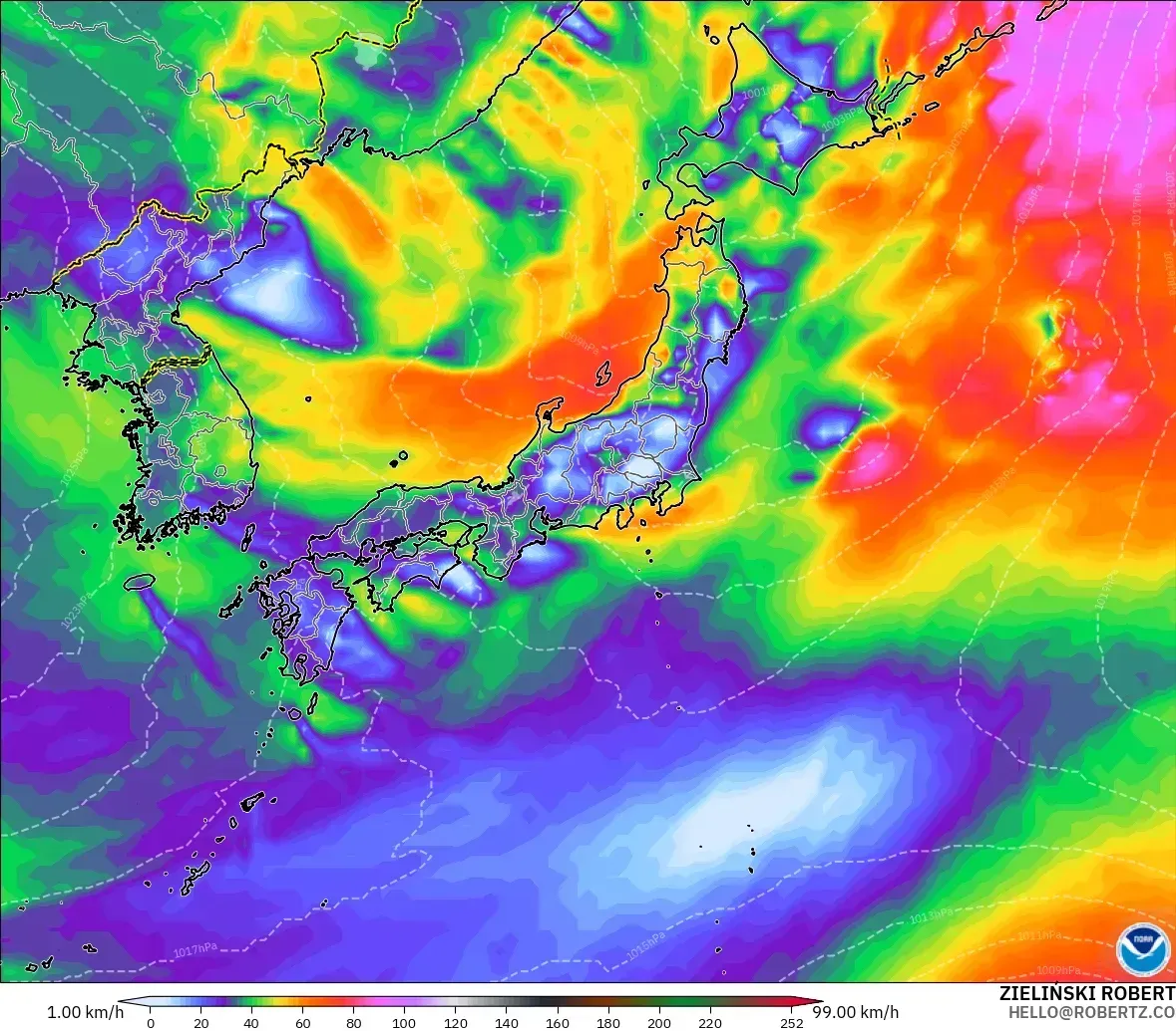 2026年10月31日（土）、日本の東で最大瞬間風速25メートル。GFSモデル