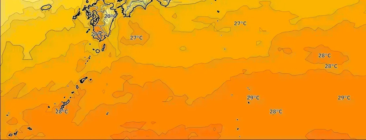 安定した高気圧が覆います。この週はほとんど全国的に乾いた天気が続くでしょう。福岡では最高気温30℃の見込みです。